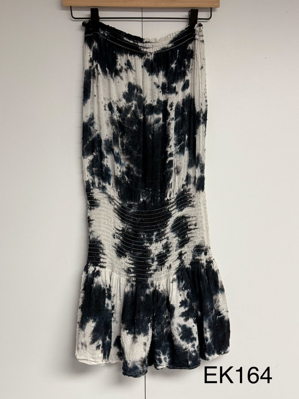 Blue Life Black White Tie Dye Smocked Ruffle Maxi Skirt S